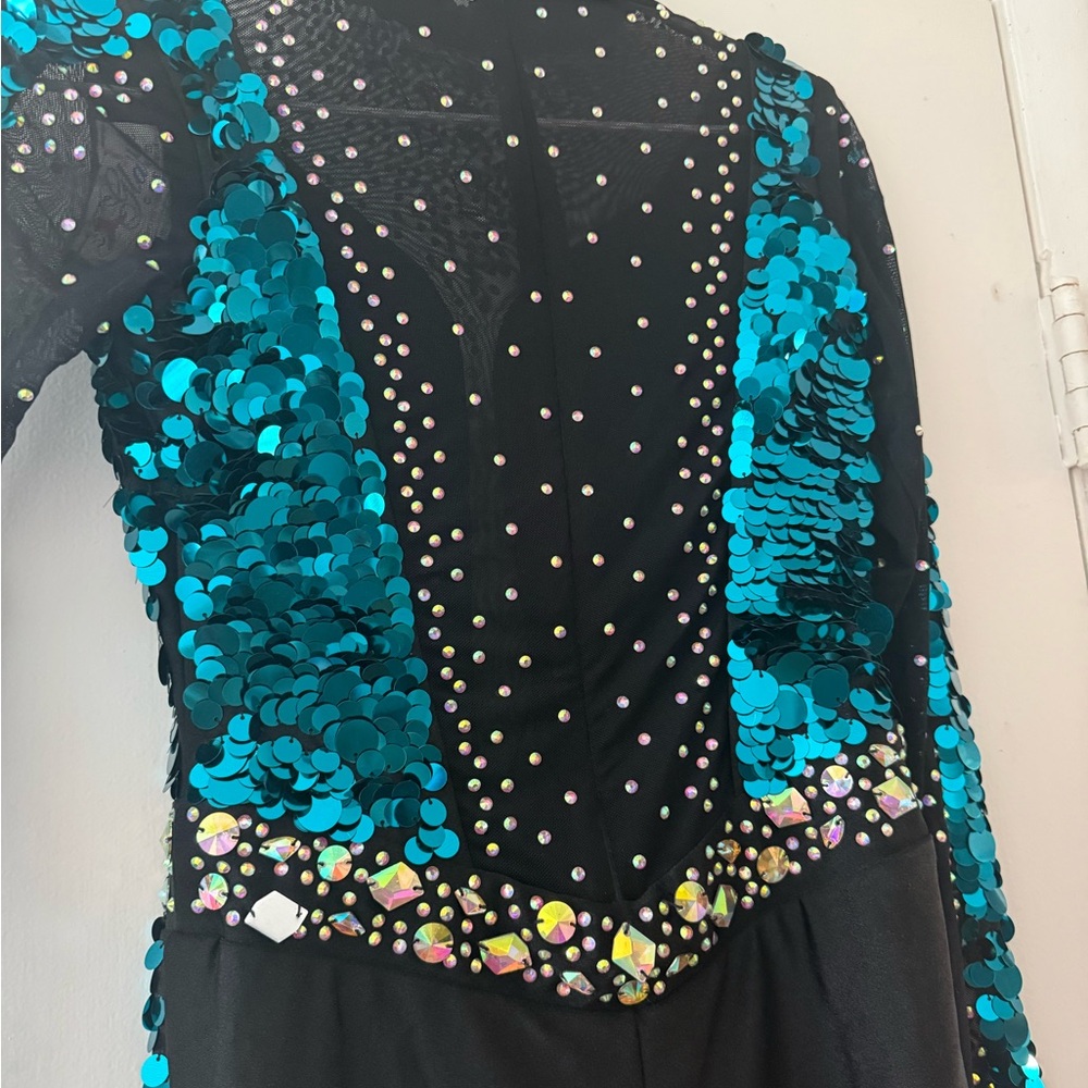 Glamour Black Jumpsuit with Teal Sequin Accents - Picture 6 of 6